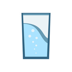Glass with water and bubbles. Water delivery service logo. Abstract concept. Flat design. Vector illustration on white background.