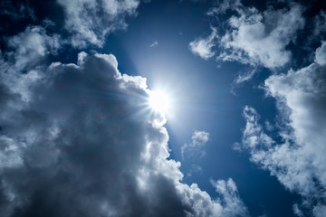 Sun behind clouds in the sky