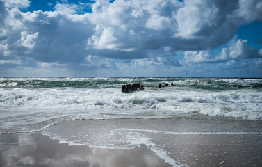 Heavy clouds at the north sea beach on island sylt
