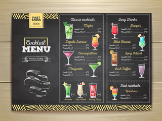 Vintage chalk drawing cocktail menu design. Corporate identity
