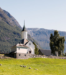 Fototapeta na wymiar Traditional white church in Norway