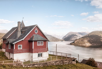 Traditional red  church in Norway
