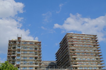 Working scaffolds on construction site
