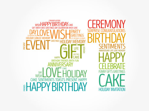 Happy 21st birthday word cloud collage concept