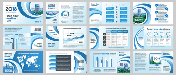 City Background Business Company Presentation with Infographics. Corporate Design Media Layout, Book Cover, Flyer, Brochure, Annual Report for Advertising and Marketing
