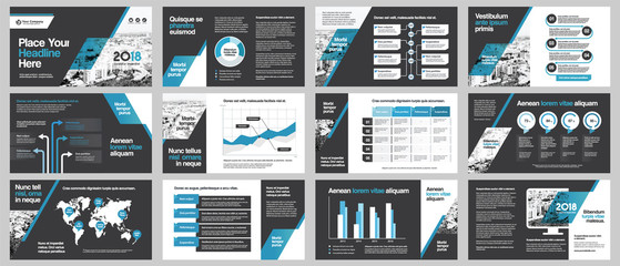 City Background Business Company Presentation with Infographics. Corporate Design Media Layout, Book Cover, Flyer, Brochure, Annual Report for Advertising and Marketing - obrazy, fototapety, plakaty