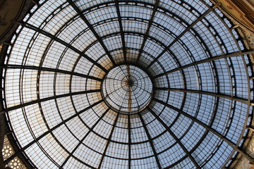 Art and Glasses decorated walls and roof of Gallery Vittorio Emanuele in Milano.