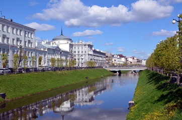 Fototapeta na wymiar View on the Bulak Canal or Bolaq channel in Kazan, Tatarstan, Russia 