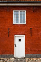 White Entry Door and Window in Red Brick Building, Close Up, Exterior, Europe