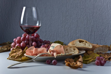 Prosciutto and red wine.