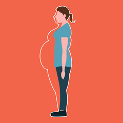 Vector illustration. Figures of thin woman in a thick body. Weight loss concept.