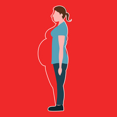 Vector illustration. Figures of thin woman in a thick body. Weight loss concept.