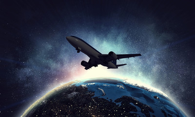 Obraz na płótnie Canvas Airliner in sky. Mixed media