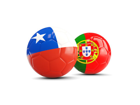 Chile and Portugal soccer balls isolated on white background