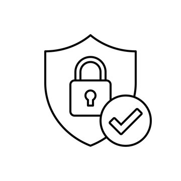 Shield with padlock and check mark vector icon