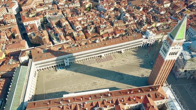 Aerial view of Piazza San Marco and the Campanile in Venice, one of the most famous landmarks in Italy