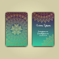 Luxury business cards with floral mandala ornament. Vintage decorative elements