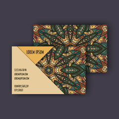 Vector vintage visiting card set. Floral mandala pattern and ornaments. Oriental design Layout. Islam, Arabic, Indian, ottoman motifs.