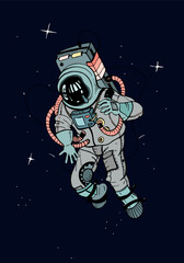Astronaut in spacesuit. Cosmonaut in space on the background of stars. Colorful vector illustration. © Good Studio