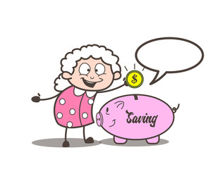 Cartoon Granny Giving a Tips on Saving Money Vector Illustration