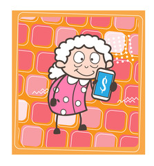 Cartoon Old Lady Showing Extra Income Tips Vector Illustration