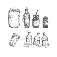 Vector hand drawn collection of Glass. Bottle
