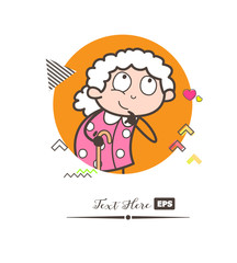Cartoon Old Lady Thinking Pose Vector Illustration