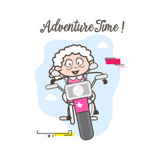 Cartoon Modern Granny Riding Bike Vector Graphic