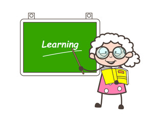 Cartoon Old Professor Showing Learning Board Vector Illustration