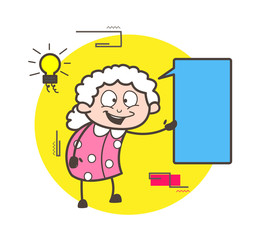 Cartoon Joyful Granny Got an Idea Vector Business Concept