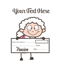 Cartoon Granny Showing a Pension Cheque Vector Illustration
