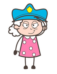 Cartoon Granny Inspector Saluting Vector Illustration