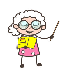 Cartoon Old Teacher Teaching in Classroom Vector Illustration