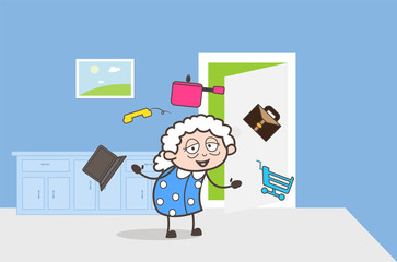 Cartoon Granny Presenting an Elements to Choose Vector Illustration