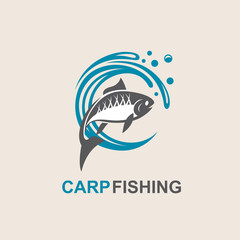 icon of carp fish with waves