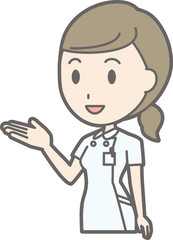 Illustration that a nurse wearing a white garment guides her hand with her hand