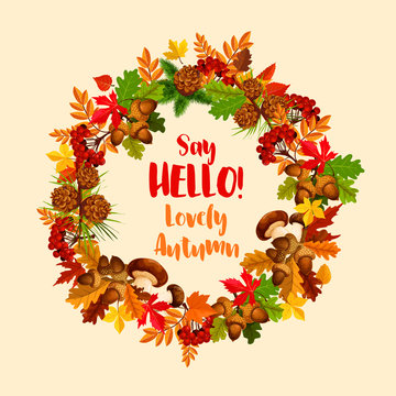 Autumn vector poster of maple leaf wreath