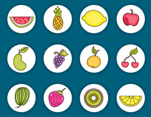 Fruits cartoon doodle elements set. Hand drawn vector illustration. 