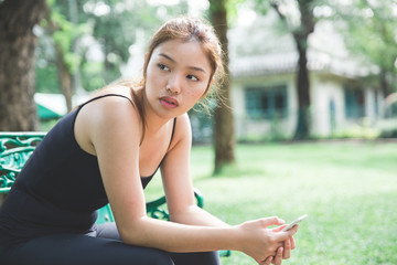 Young asian lady exercise outdoors