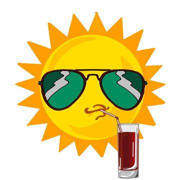 Sun wearing sunglasses and juice
