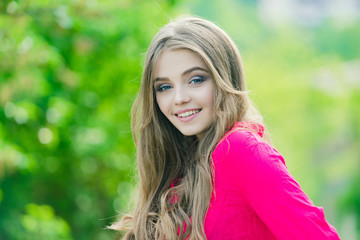 Naklejka premium Girl in red blouse.