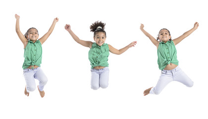 Multiple Poses of Happy Girl Jumping in the Air