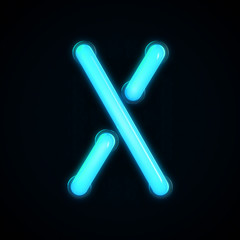 Blue neon glowing light letter X capital letter. 3D rendering