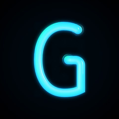 Blue neon glowing light letter G capital letter. 3D rendering