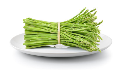 asparagus in plate isolated on a white background