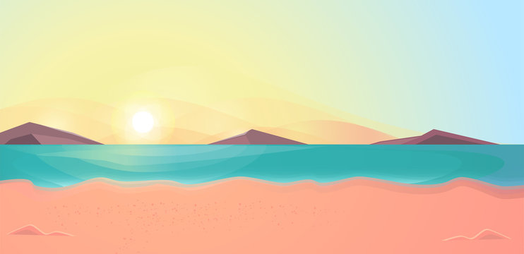 Dawn on the beach. Summer vector illustration, landscape.. © Valentina