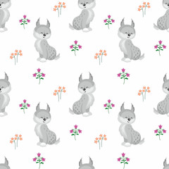 Baby colorful seamless pattern with the image of a cute woodland animals. Vector background.