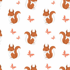 Baby colorful seamless pattern with the image of a cute woodland animals. Vector background.