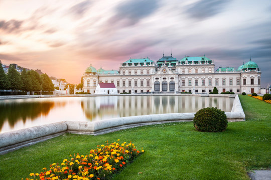 Belvedere palace at sunset in Vienna, Austria