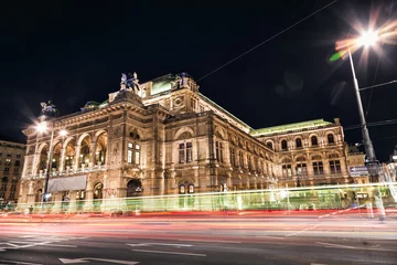 Wandcirkels tuinposter State Opera in Vienna Austria at night © and.one